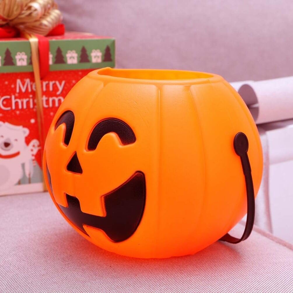 Abaodam Cubo de calabaza de Halloween portátil para dulce o truco, cubo de almacenamiento de caramelos Jack O Lantern, cubo de plástico para dulces