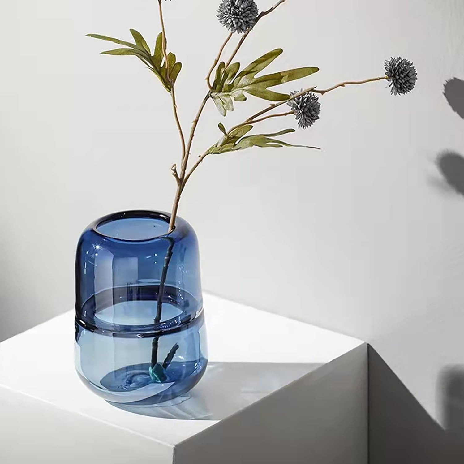 Jarrón minimalista moderno, jarrón de cristal, jarrón, florero de flores, florero seco (azul