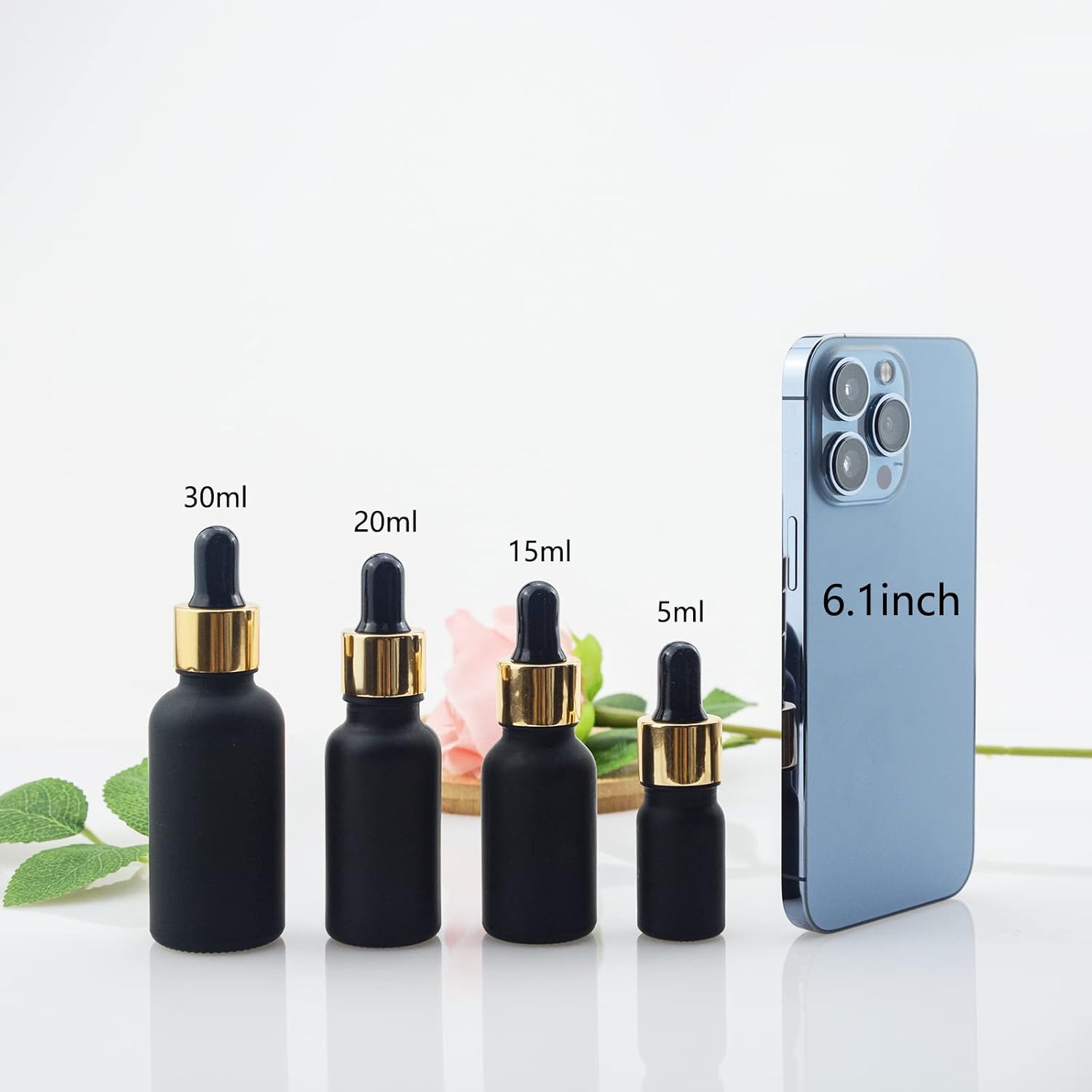 10 botellas con cuentagotas de vidrio esmerilado negro de 12 oz (0.5 fl oz), perfume, aromaterapia, cosméticos, aceites esenciales, muestra de mini