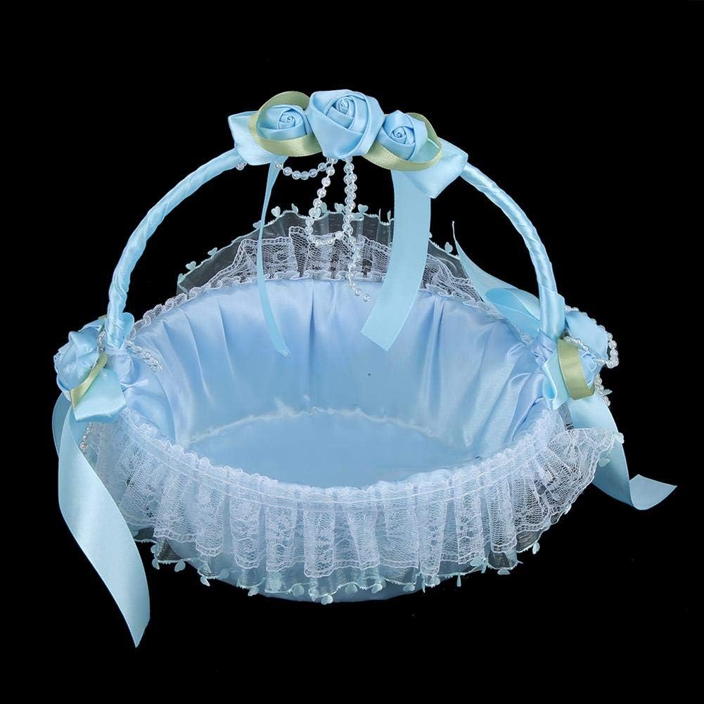 Elegante cesta de flores de encaje, hermosa cesta de flores ligera y vibrante, para ceremonia, boda, compromiso (azul)
