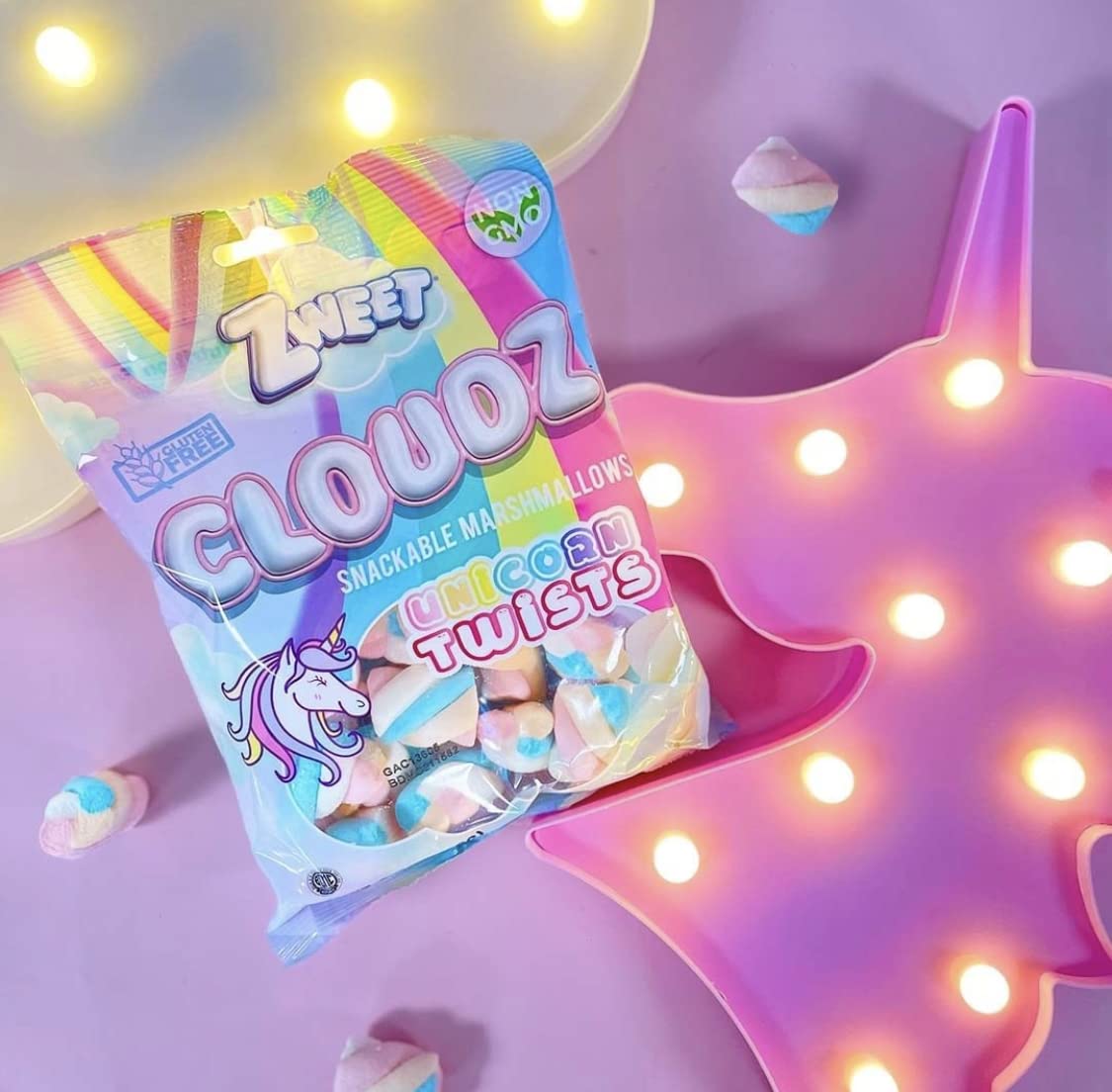 Zweet Cloudz Snackable Marshmallows Unicorn Twists – Sin grasa, sin gluten, Kosher, malvaviscos halal, 3.5 onzas (paquete de 3)