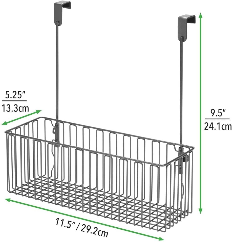 MDesign – Organizador o cesta de metal para armario de baño, para colgar en las puertas del gabinete sostiene champú, acondicionador, gel de lavado