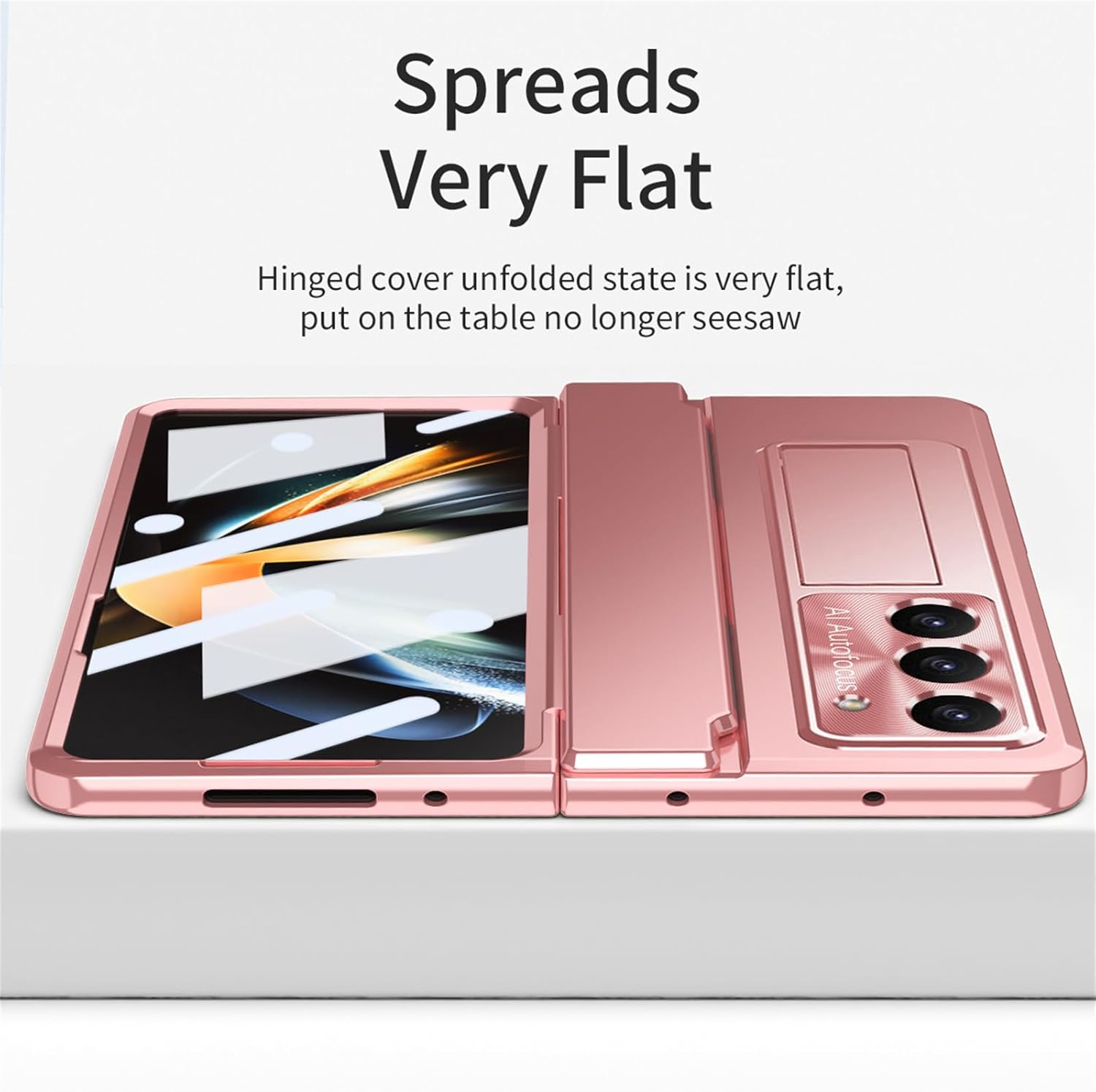 Funda para Samsung Galaxy Z Fold 5 2023, carcasa de una pieza Z Fold5 con función atril y protector de pantalla, protección completa (oro rosa)