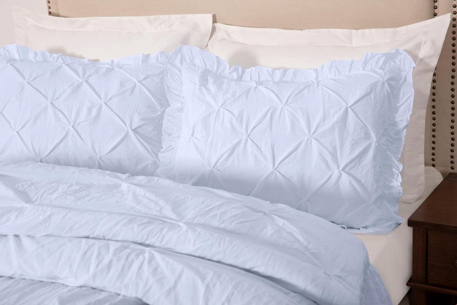 Chezmoi Collection Aria – Juego de colcha plisada de 3 piezas con falda con volantes  French Country Chic Farmhouse  King, color blanco