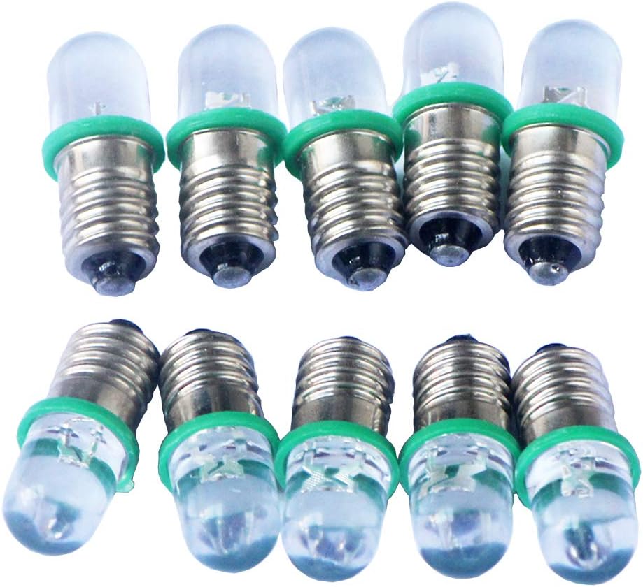 GutReise 10pcs E10 Tornillo 12V Punto Verde Led Bombilla Lámparas de Luz+10pcs E10 Base (DC12V, Verde)