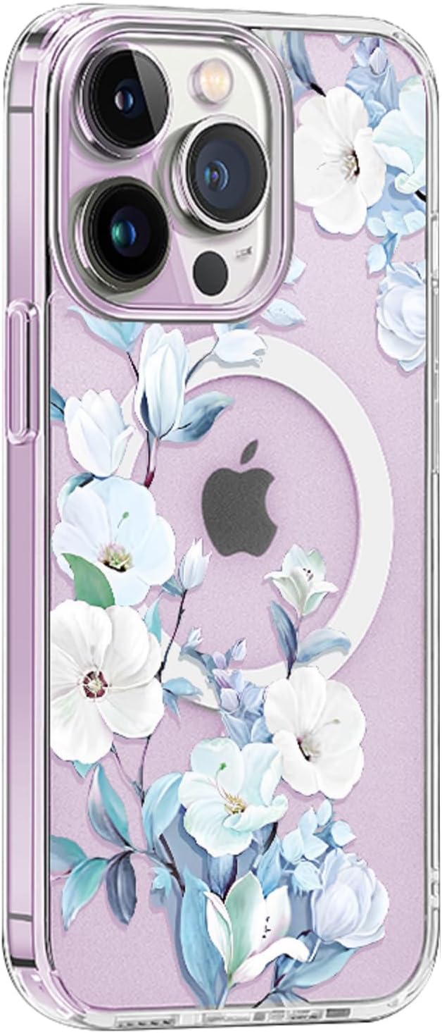 Funda Magsafe para iPhone 12 Pro Max, diseño floral delgado a prueba de golpes duro PC+TPU parachoques flor mujeres cubierta magnética