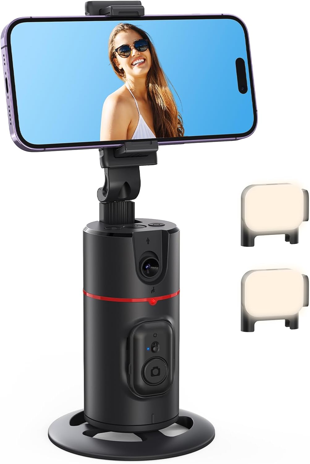Trípode de seguimiento facial automático con luces de llenado, no requiere aplicación, soporte de cámara de teléfono con rotación de 360 con control
