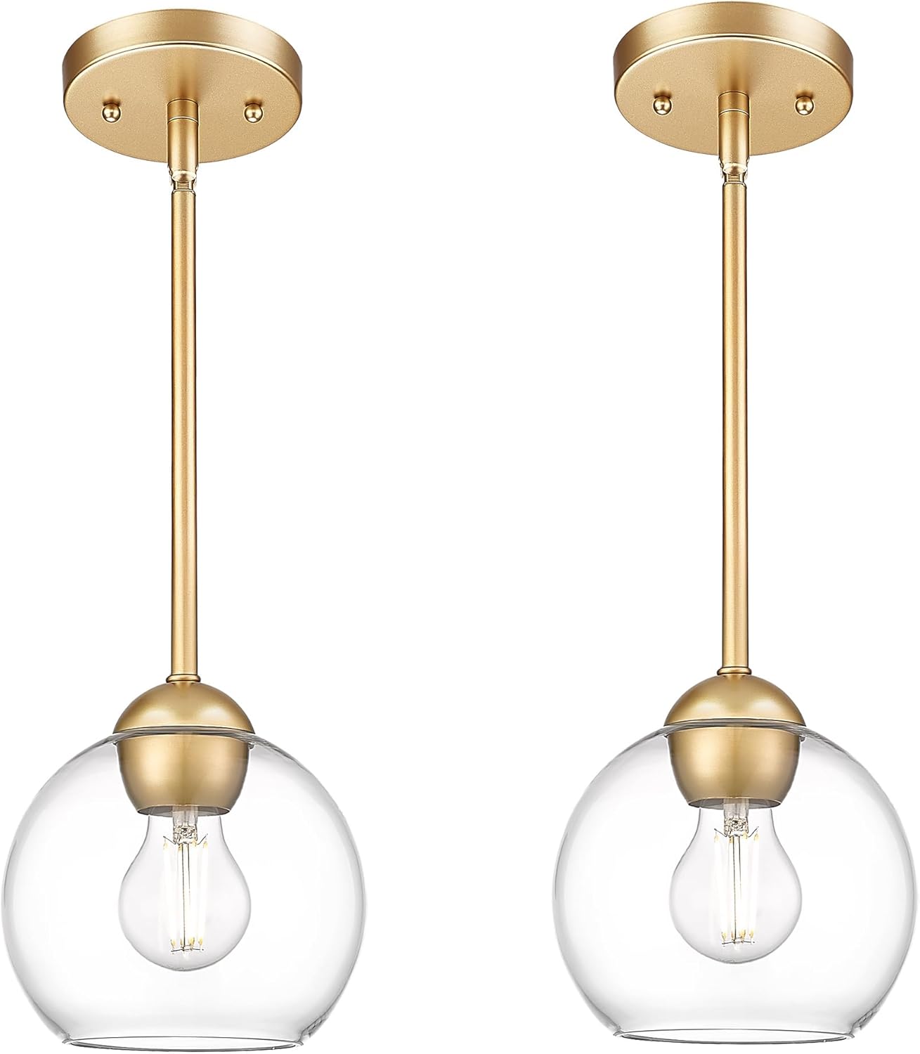 Emak Modernas lámparas colgantes doradas, luces colgantes de globo de 7 pulgadas con vidrio transparente, 1 luz colgante para isla de cocina, baño,