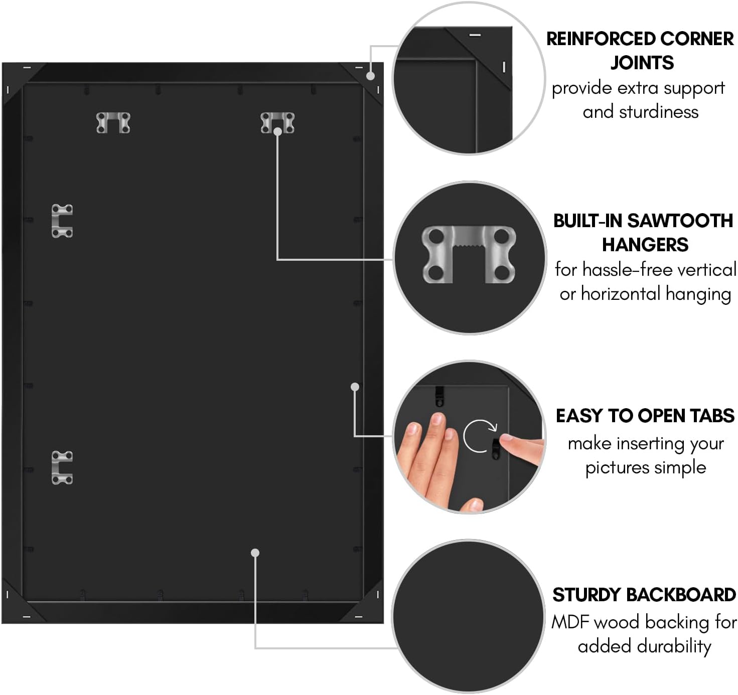 Americanflat – Marco para póster hecho de madera compuesta con plexiglás pulido, posición horizontal y vertical para pared, incluye herrajes para
