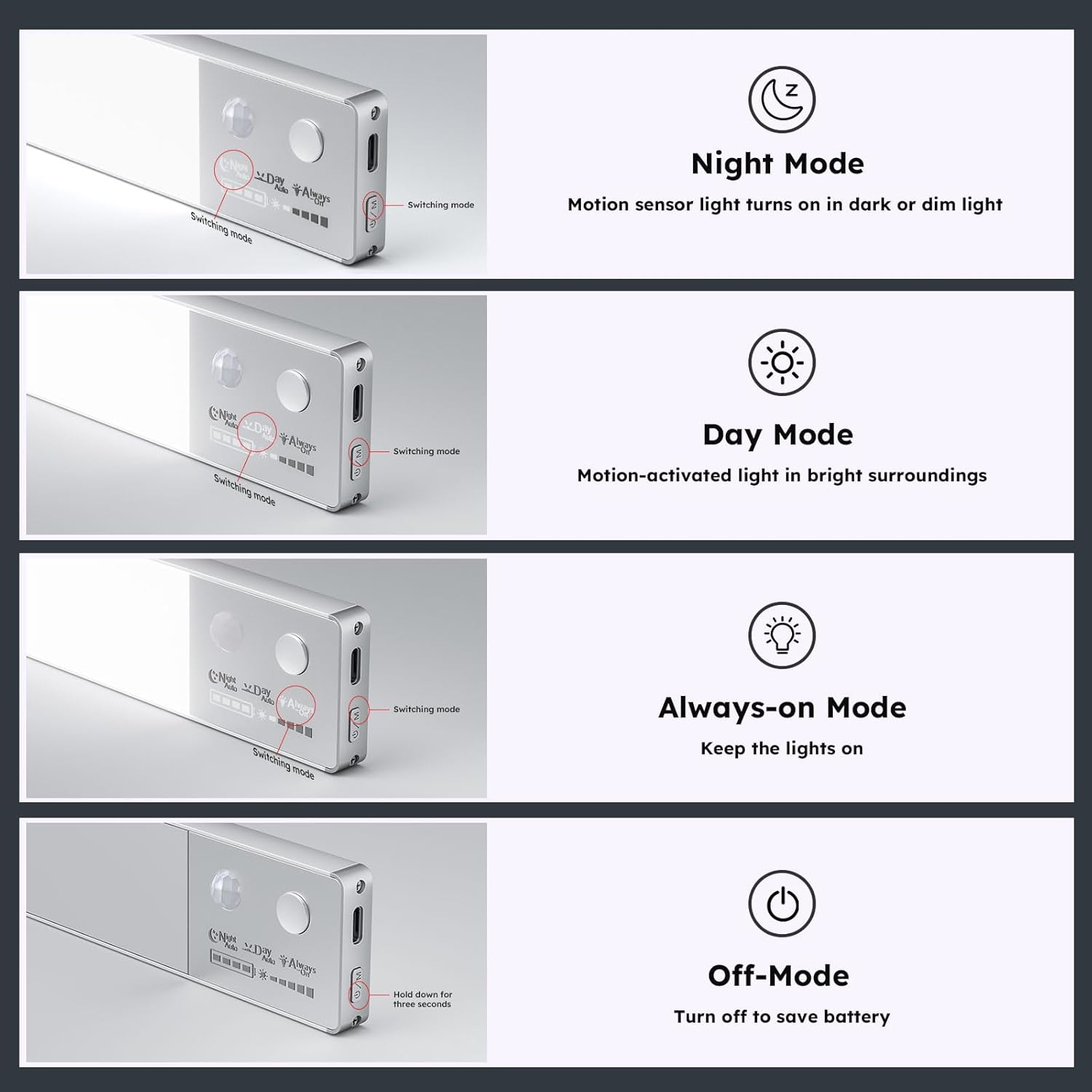 Qxeutm Luces recargables de 3000 mAh para debajo del gabinete, 15.3 pulgadas, 72 luces LED con sensor de movimiento para interiores, luz magnética