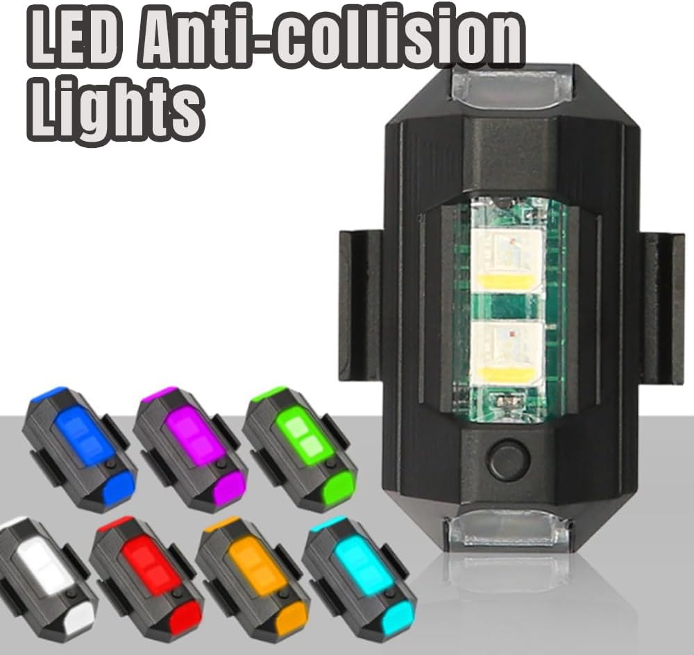Luces LED anticolisión (sin controlador), luz estroboscópica LED de alto brillo, 7 colores, mini iluminación recargable USB, luces traseras