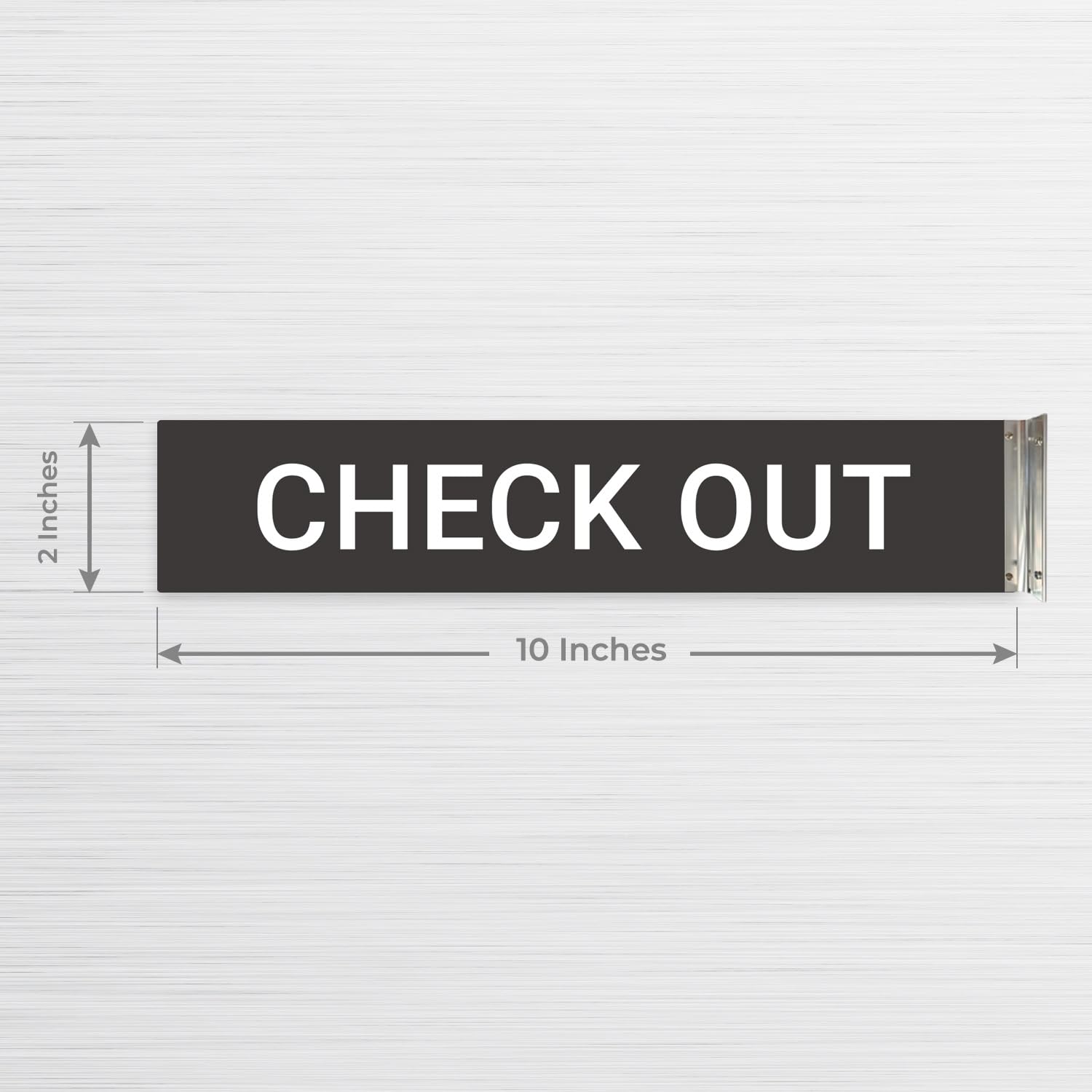 Check Out – Letrero de proyección de doble cara, 2 x 10 pulgadas, ACM, con accesorio plateado satinado de níquel cepillado, fabricado en Estados