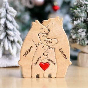 Rompecabezas de oso de madera personalizado con nombre de familia de 1 a 8, escultura de nombre de familia, ideal para Navidad, cumpleaños, Rompecabezas de oso de madera personalizado con nombre de familia de 1 a 8, escultura de nombre de familia, ideal para Navidad, cumpleaños,