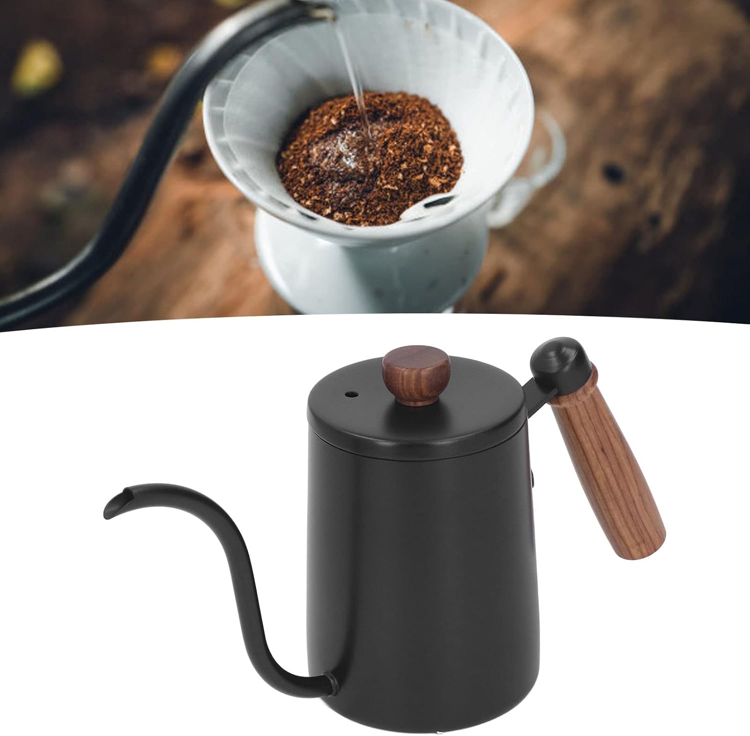 20.3 fl oz 20oz verter sobre el hervidor de café vertido sobre la tetera de cuello de cisne con mango de madera, verter sobre el hervidor de café,