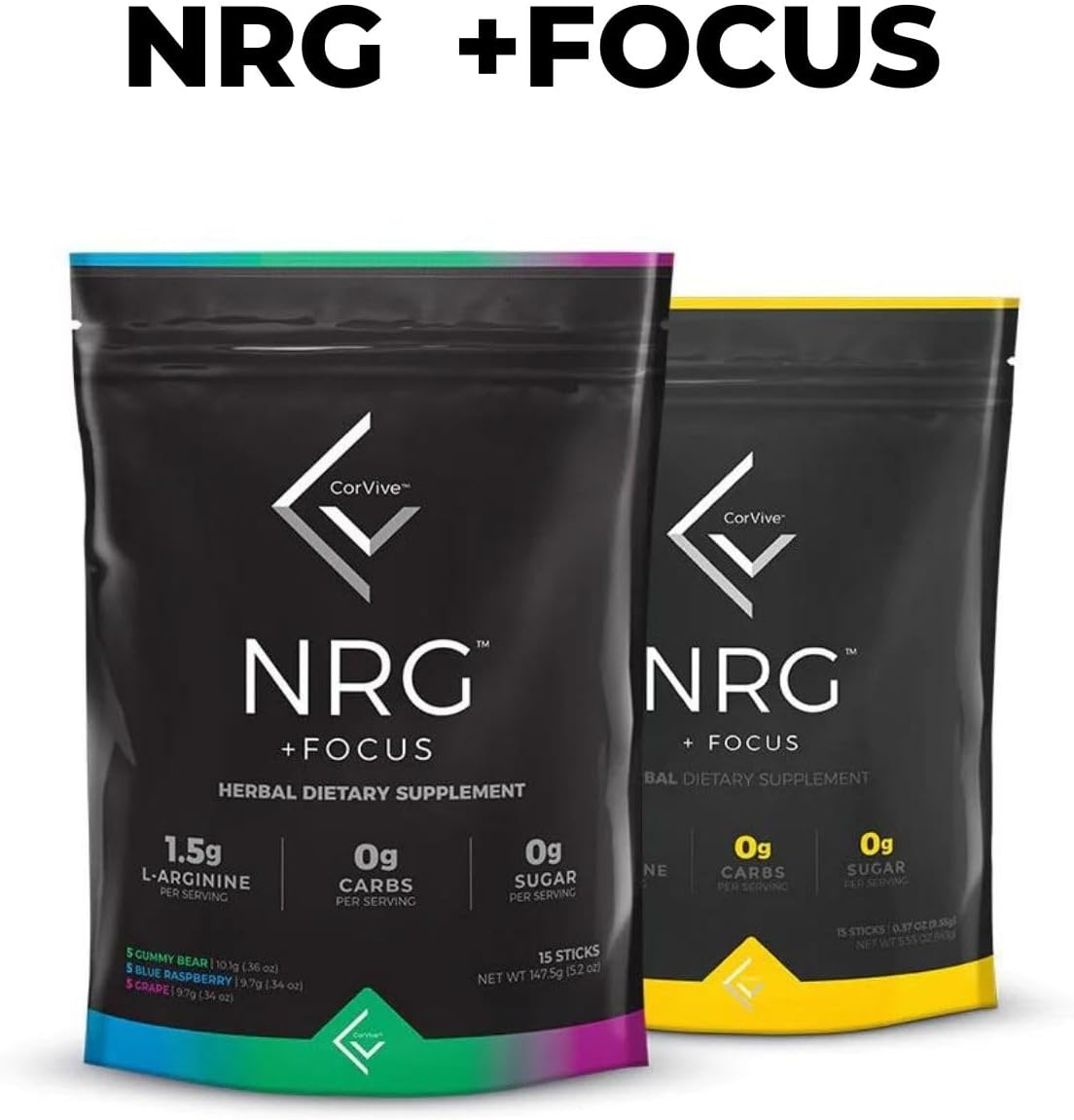 CorVive NRG – Mezcla de bebida de limón  Suplemento dietético de hierbas Energy + Focus  Paquetes de salud nootrópicos sin azúcar con cafeína