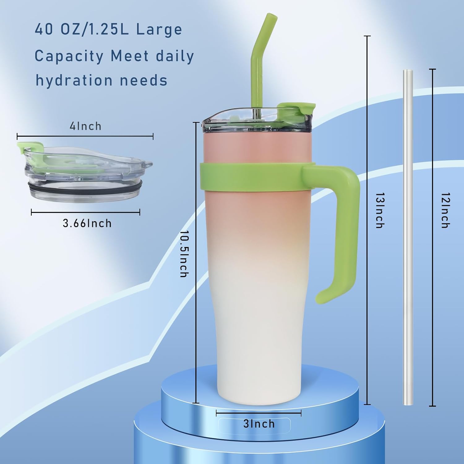 SEYGA – Vaso aislado de 40 onzas con asa  A prueba de derrames, taza de café de viaje para automóvil, botella de agua para deportes, oficina, bebida