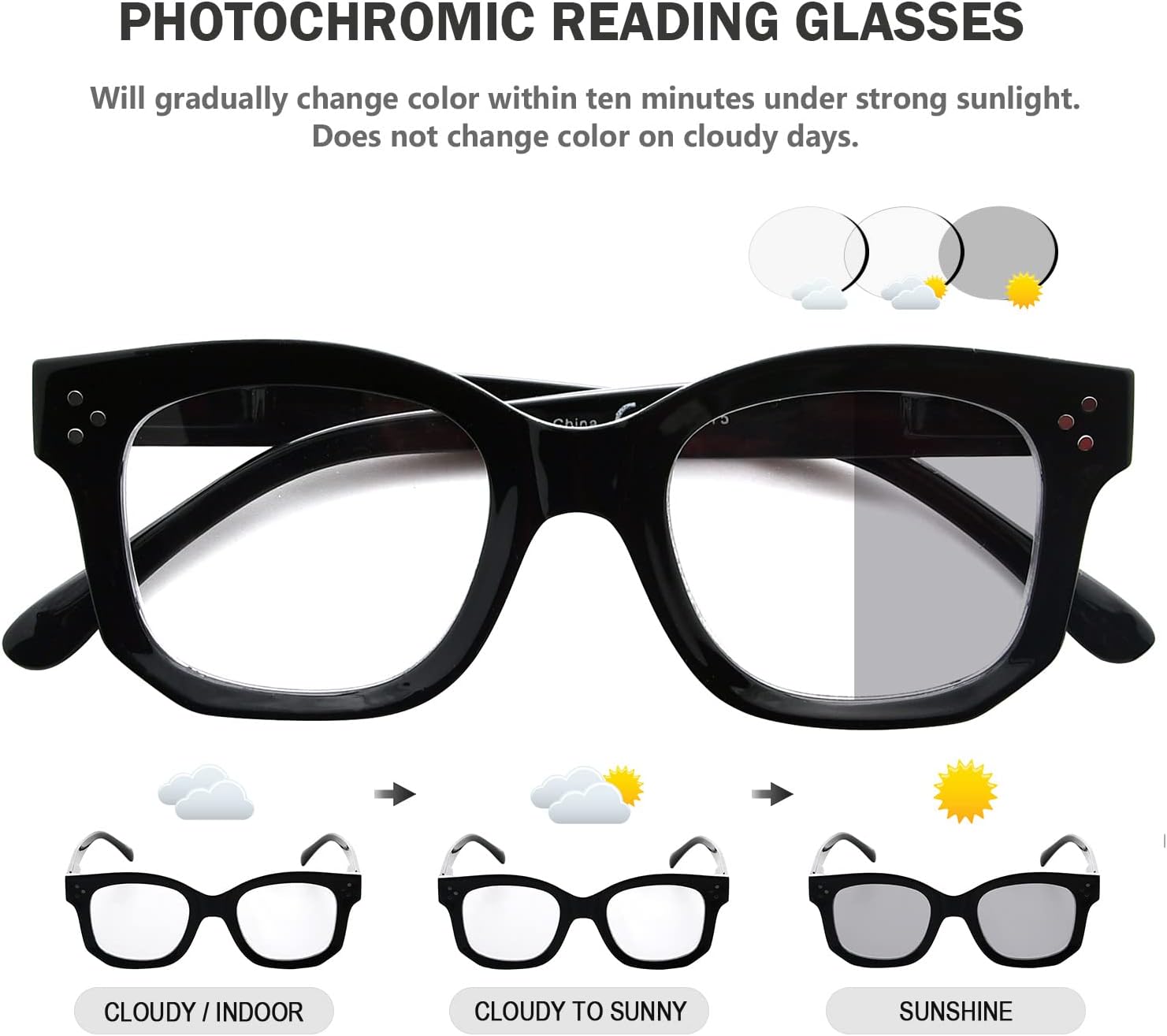 Eyekepper Gafas de lectura fotocromáticas de transición para mujer, color negro