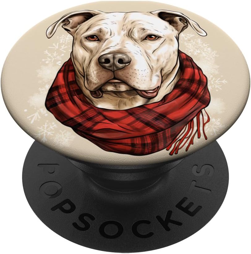 Dogo Argentino Christmas Dog in Plaid Scarf Painting PopSockets Standard PopGrip