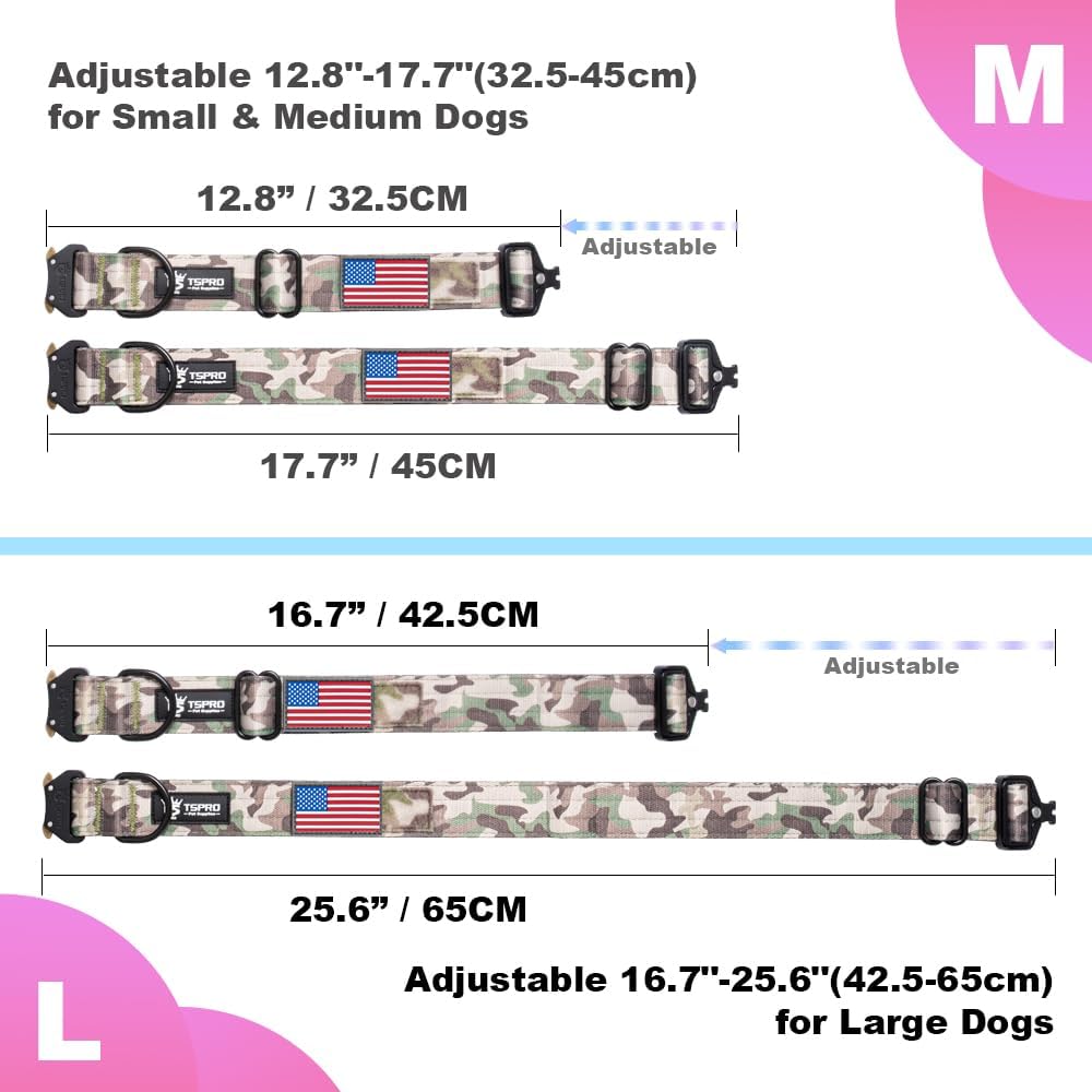 TSPRO Collar de perro de camuflaje de alta calidad con parche de bandera de Estados Unidos, collar grueso para perro ajustable, resistente y de