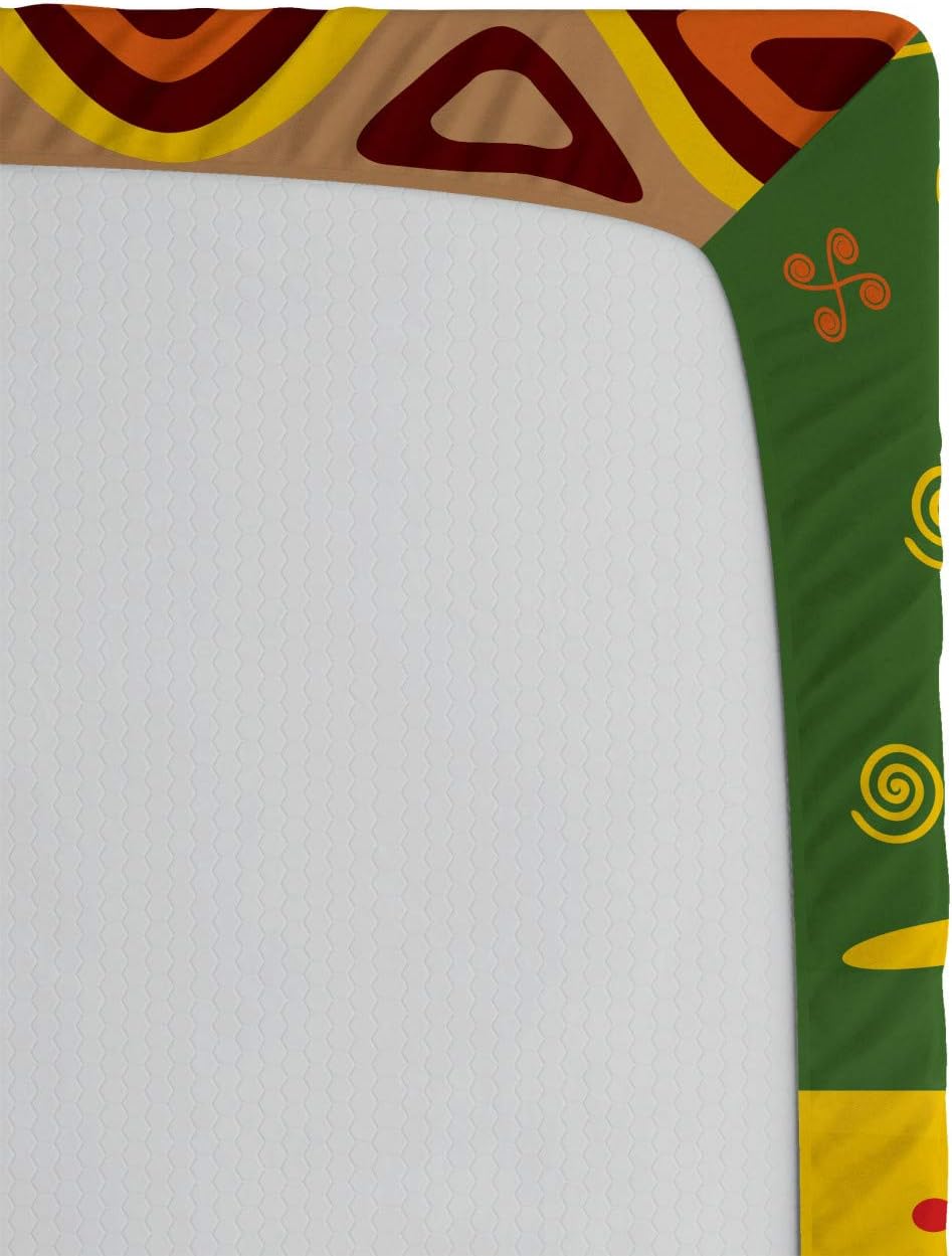 Ambesonne Sábana bajera africana, formas de arte folclórico abstracto del oeste, impresión de líneas únicas, ropa de cama de tela decorativa suave,