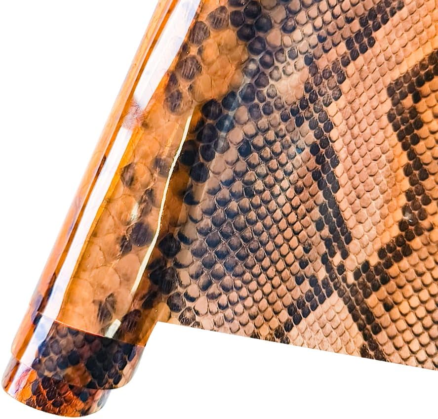 JINR – Hojas de vinilo de cuero transparente de serpiente, hojas de tela de piel sintética impermeable, 1 rollo de 12 x 48 pulgadas, perfectas para