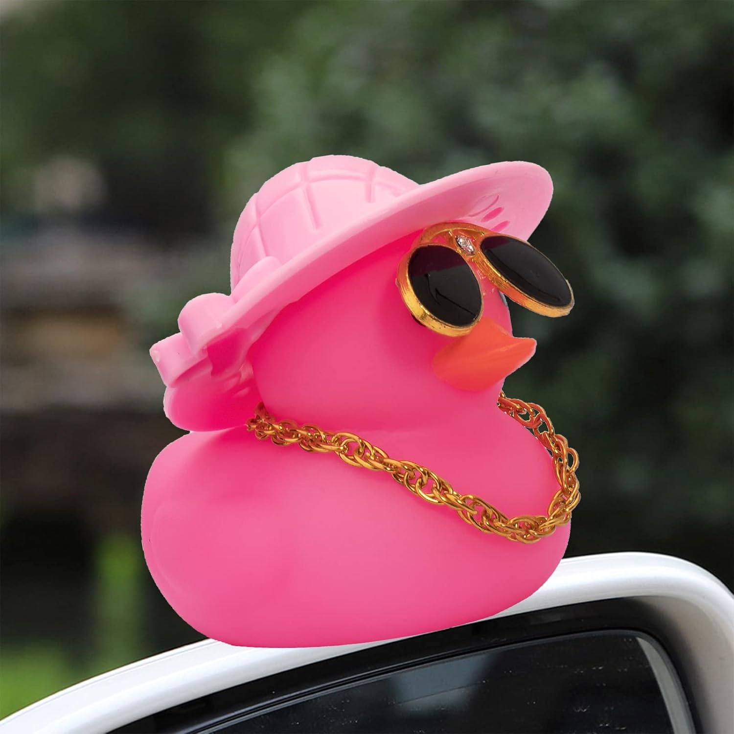wonuu Adorno de pato para automóvil, decoración de tablero de goma para tablero de automóvil, accesorios con anillo de natación, gafas de sol,