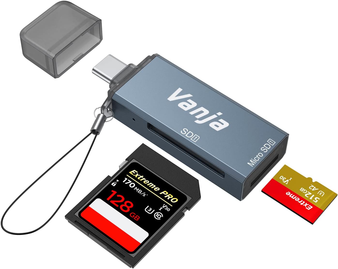 Lector de tarjetas SD, Vanja USB C 3.0 a SDMicro SD, adaptador de tarjeta SD a USB C, adaptador de lector de tarjetas de memoria USB C de aluminio
