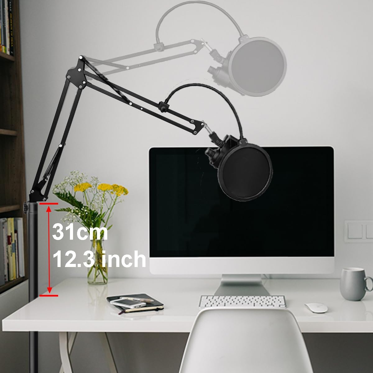 Soporte de micrófono de piso para Blue Yeti, Yeti Nano, Snowball, HyperX QuadCast y más micrófono, soporte de brazo de suspensión ajustable con
