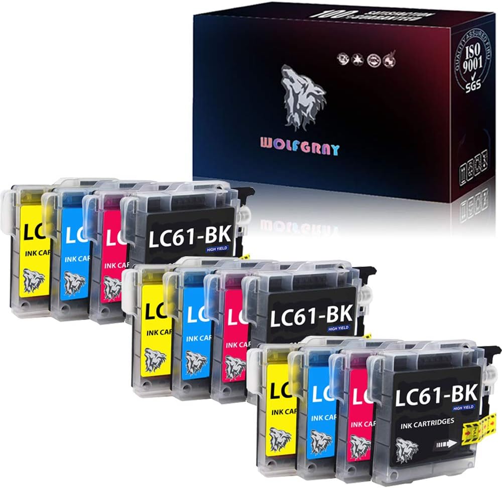 Wolfgray – Paquete de 12 cartuchos de tinta compatibles con LC61 LC65, repuesto para impresora Brother LC-61 LC-65 LC61BK LC61C LC61M LC61Y para