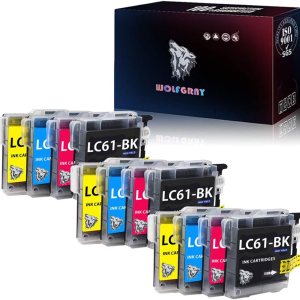 Wolfgray – Paquete de 12 cartuchos de tinta compatibles con LC61 LC65, repuesto para impresora Brother LC-61 LC-65 LC61BK LC61C LC61M LC61Y para Wolfgray – Paquete de 12 cartuchos de tinta compatibles con LC61 LC65, repuesto para impresora Brother LC-61 LC-65 LC61BK LC61C LC61M LC61Y para
