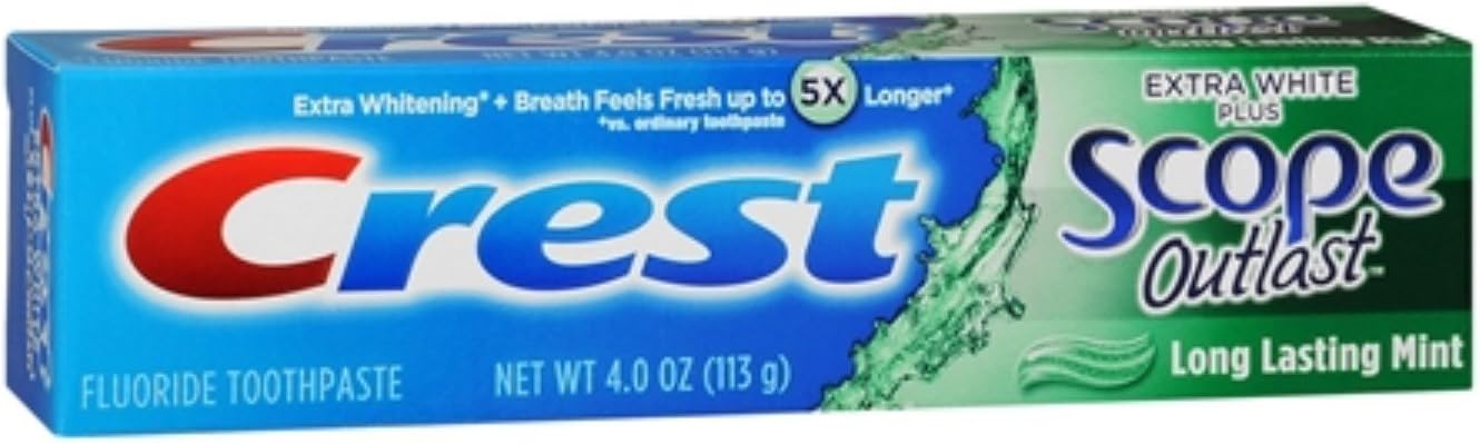 Crest Extra White Plus Scope Outlast Pasta de dientes, menta de larga duración, 4 onzas (paquete de 7)