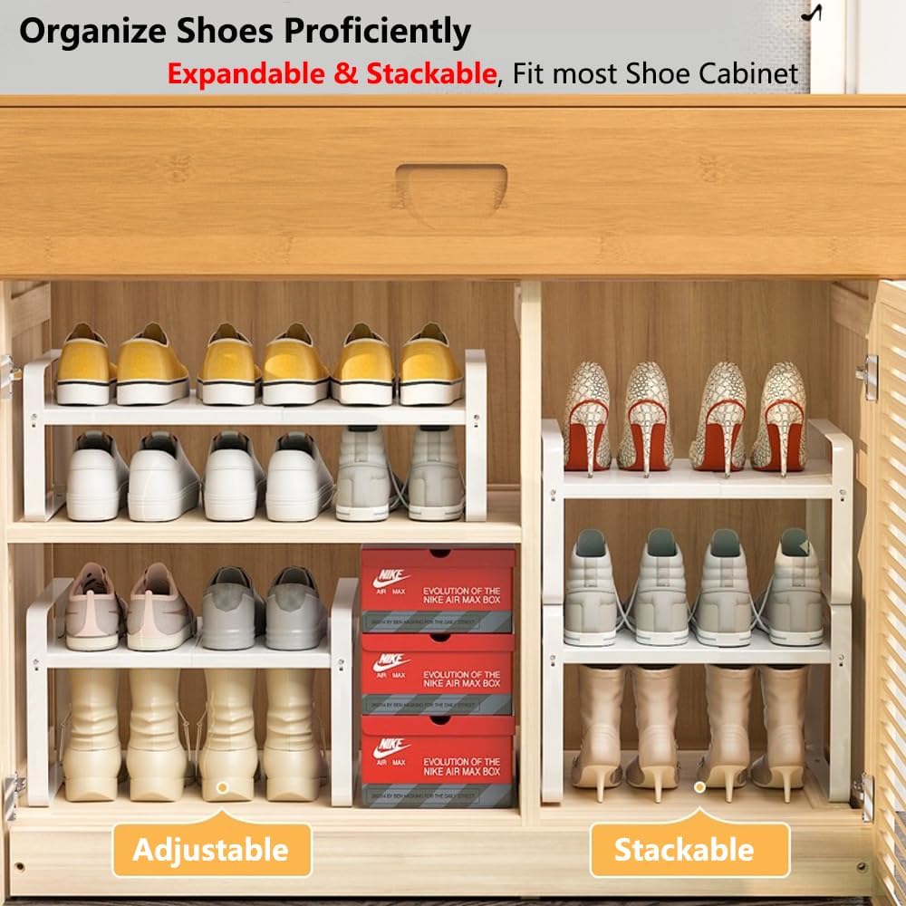 Bayou Zapatero expandible de 2 niveles, organizador de almacenamiento de zapatos ajustable para armario, estante de zapatos de metal resistente,