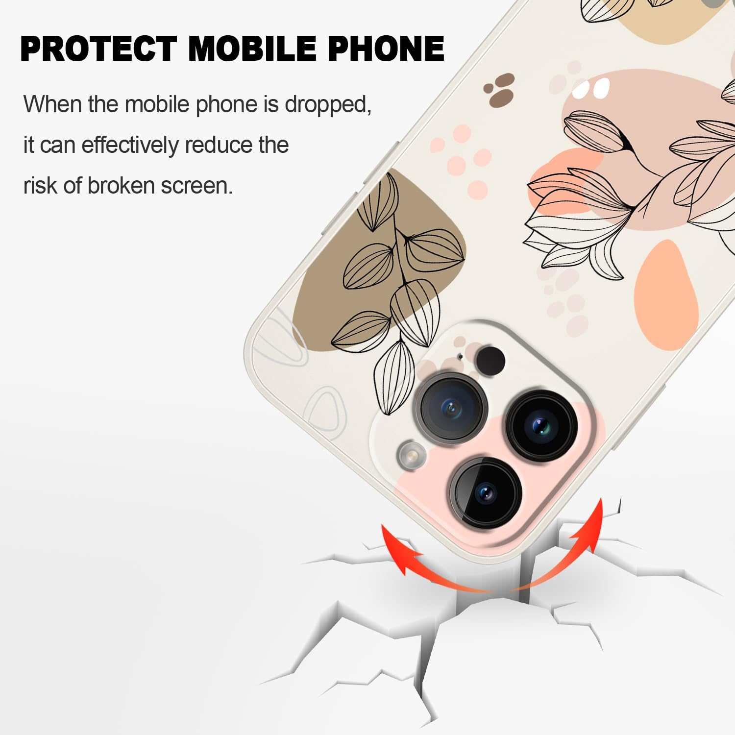 Fundas para iPhone 15 Pro Max, funda para iPhone 15 Pro Max Side Morandi diseño de patrón de flores, protector de lente de cámara suave a prueba de