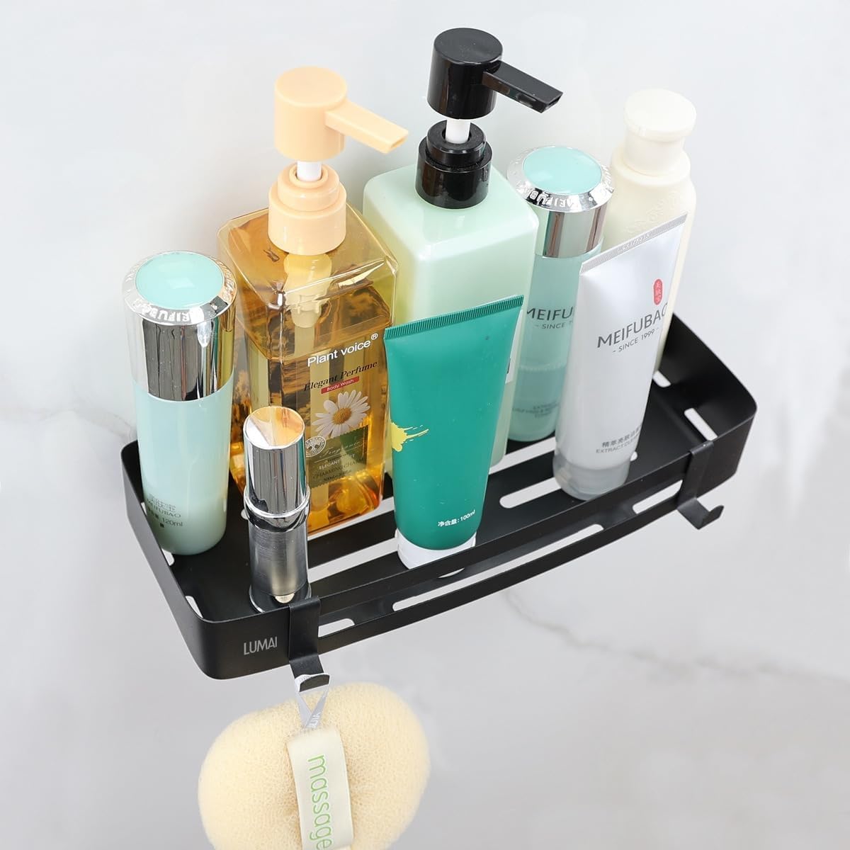 Cesta de ducha negra adhesivo para estante de ducha de acero inoxidable, soporte para bañera, mostrador organizador de baño de montaje en pared,