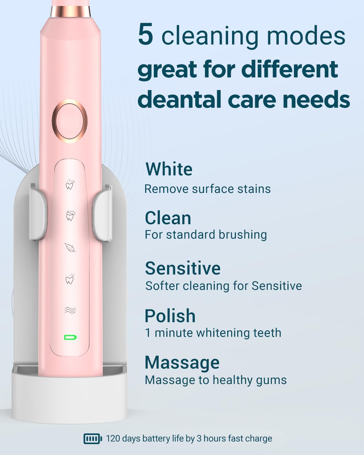 Cepillos de dientes eléctricos recargables Sonic para adultos con 8 cabezales de cepillo y estuche de viaje, blanqueamiento de dientes, cepillo de