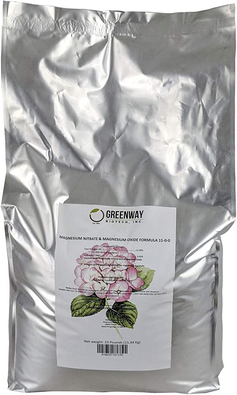 Greenway Biotech Brand – Fertilizante de fórmula de nitrato de magnesio y óxido de magnesio para hidroponía y suelo (11-0-0) – 100% soluble en agua