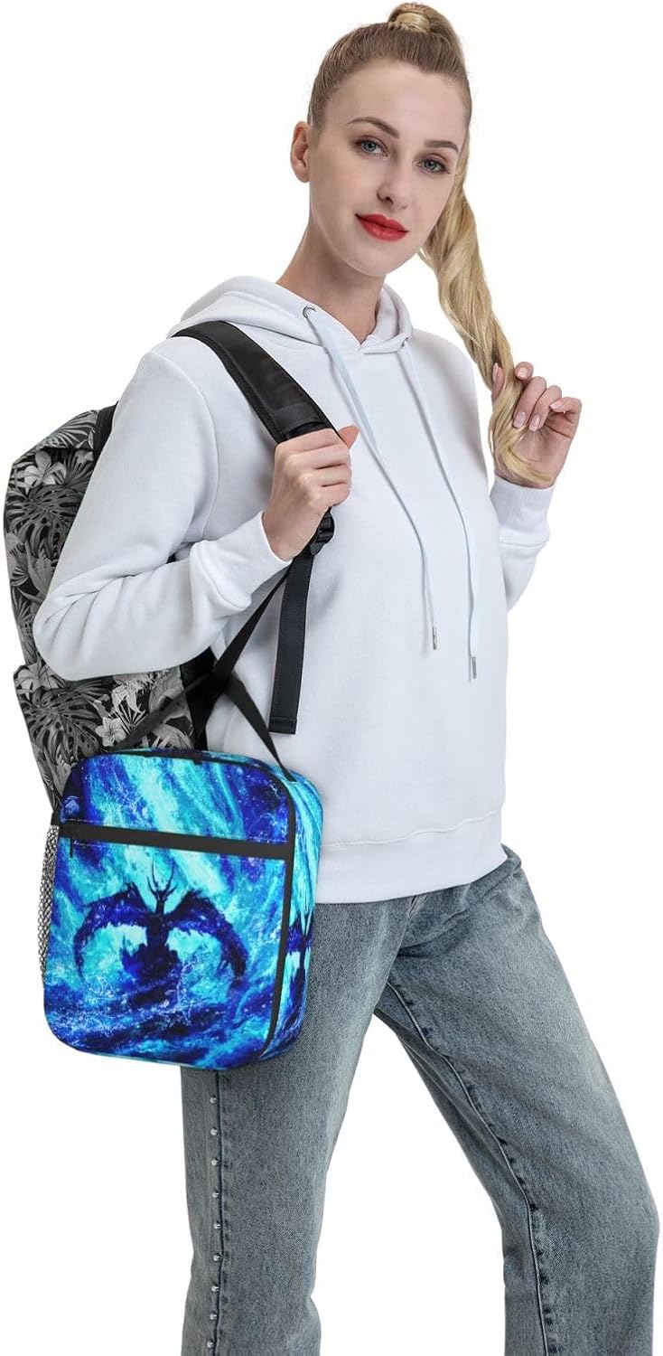 EKAZROMY Lonchera térmica con diseño de dragón azul, bolsas de almuerzo personalizadas con nombretexto impreso para adultos, niños, hombres, bolsas