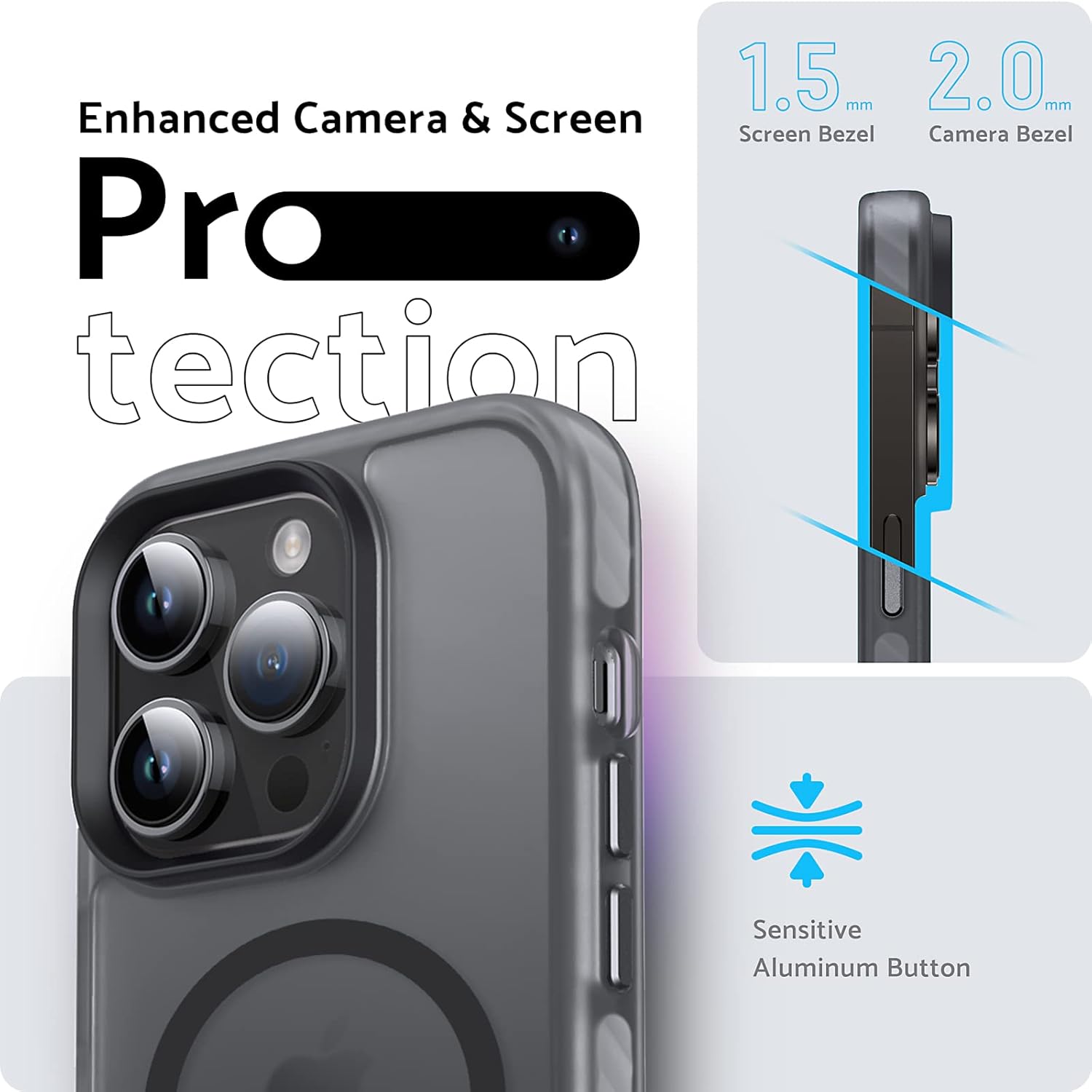 DASFOND Funda magnética diseñada para iPhone 14 Pro Max, compatible con Magsafe, protección de grado militar con tira a prueba de golpes, funda