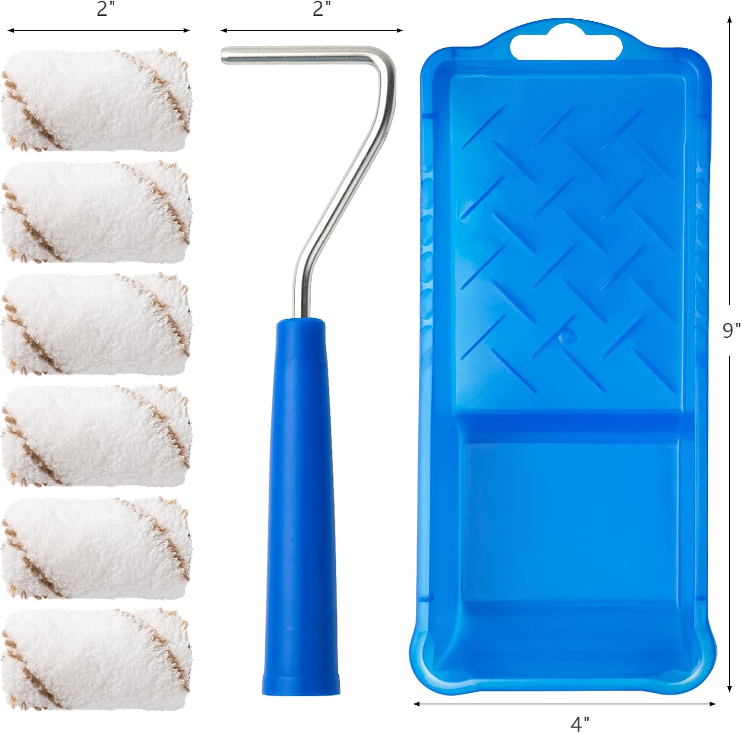 Mister Rui Kit de rodillos de pintura, paquete de 9, cubiertas de rodillo de pintura de microfibra de 2 pulgadas, rodillos de pintura pequeños con