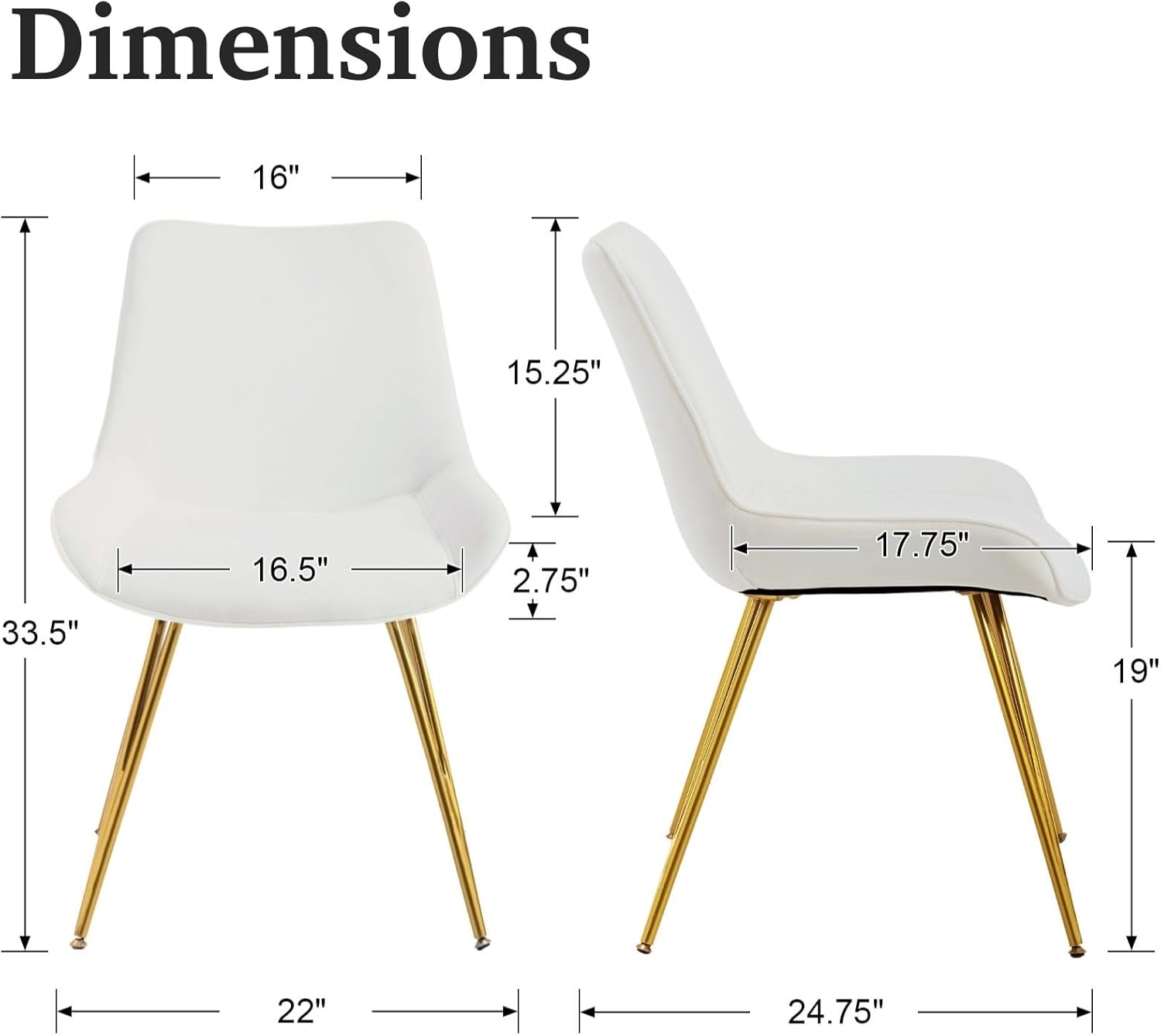DUOMAY Juego de 2 sillas de comedor modernas, de terciopelo, tapizadas, sin brazos, sillas de sala de espera con patas de metal dorado para cocina,