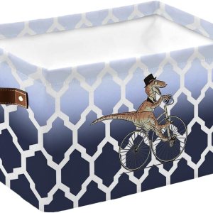 Navy Blue Ombre Dinosaur Storage Basket for Organizing Shelves, Collapsible Storage Bins Boxes with Handle, Modern White Geometric Abstract Art Navy Blue Ombre Dinosaur Storage Basket for Organizing Shelves, Collapsible Storage Bins Boxes with Handle, Modern White Geometric Abstract Art