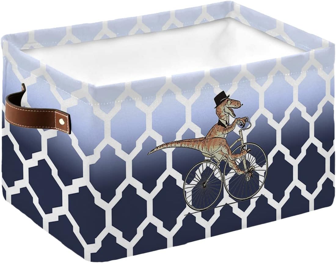 Navy Blue Ombre Dinosaur Storage Basket for Organizing Shelves, Collapsible Storage Bins Boxes with Handle, Modern White Geometric Abstract Art