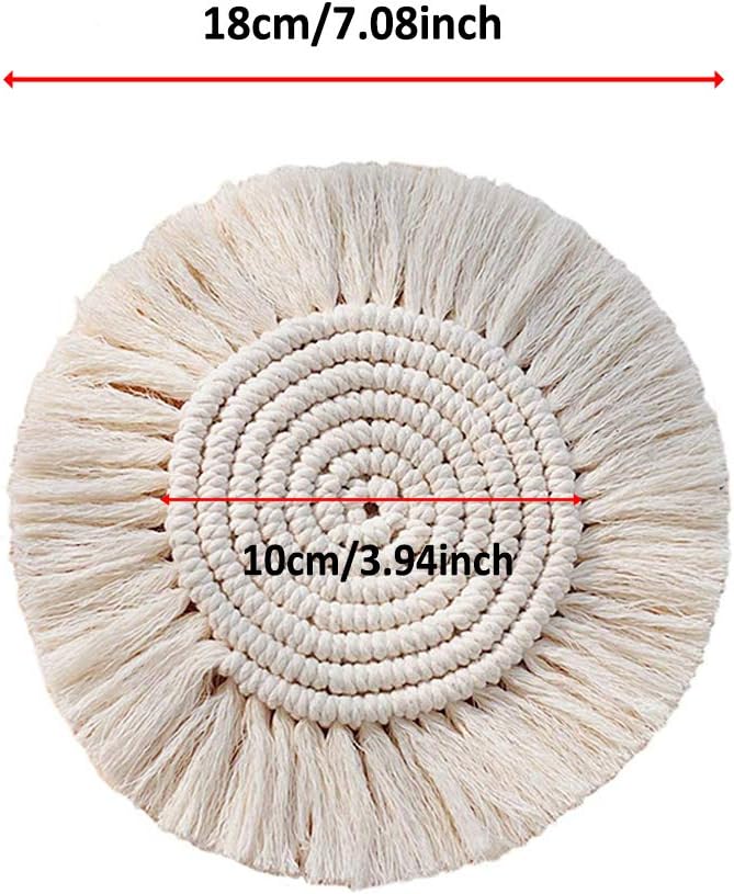 Posavasos de macramé hechos a mano para bebidas, juego de 2, posavasos redondos de algodón tejido absorbente, resistentes al calor, manteles de