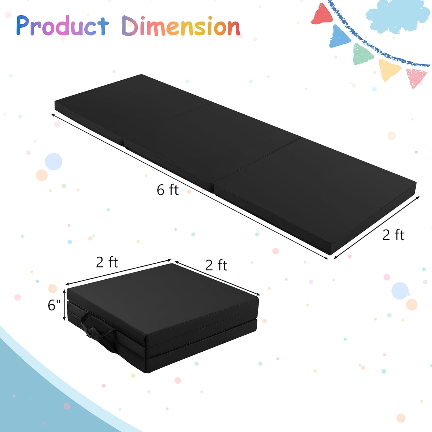 Giantex Colchoneta de gimnasia de 6 x 2 pies, tapete plegable de 2 pulgadas de grosor con cierre de gancho y bucle, tapete de gimnasio plegable con