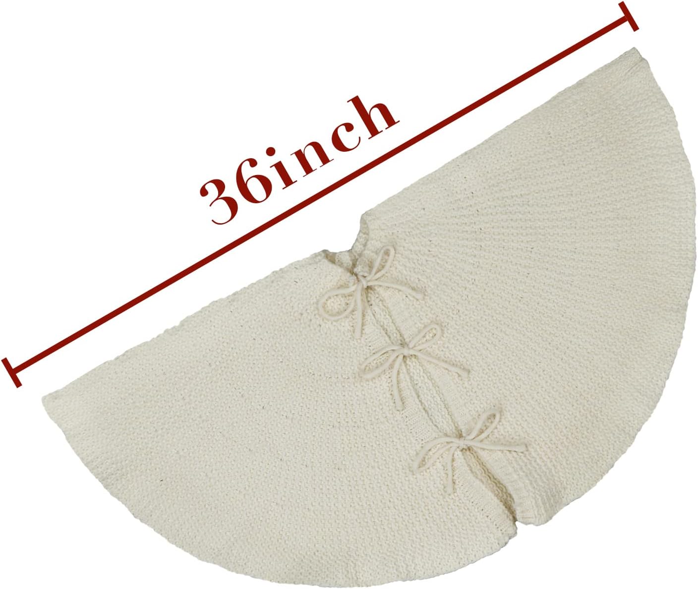 LimBridge Falda de árbol de Navidad de punto 36 pulgadas de falda de árbol blanco crema, borde de hoja de loto de punto trenzado grueso rústico