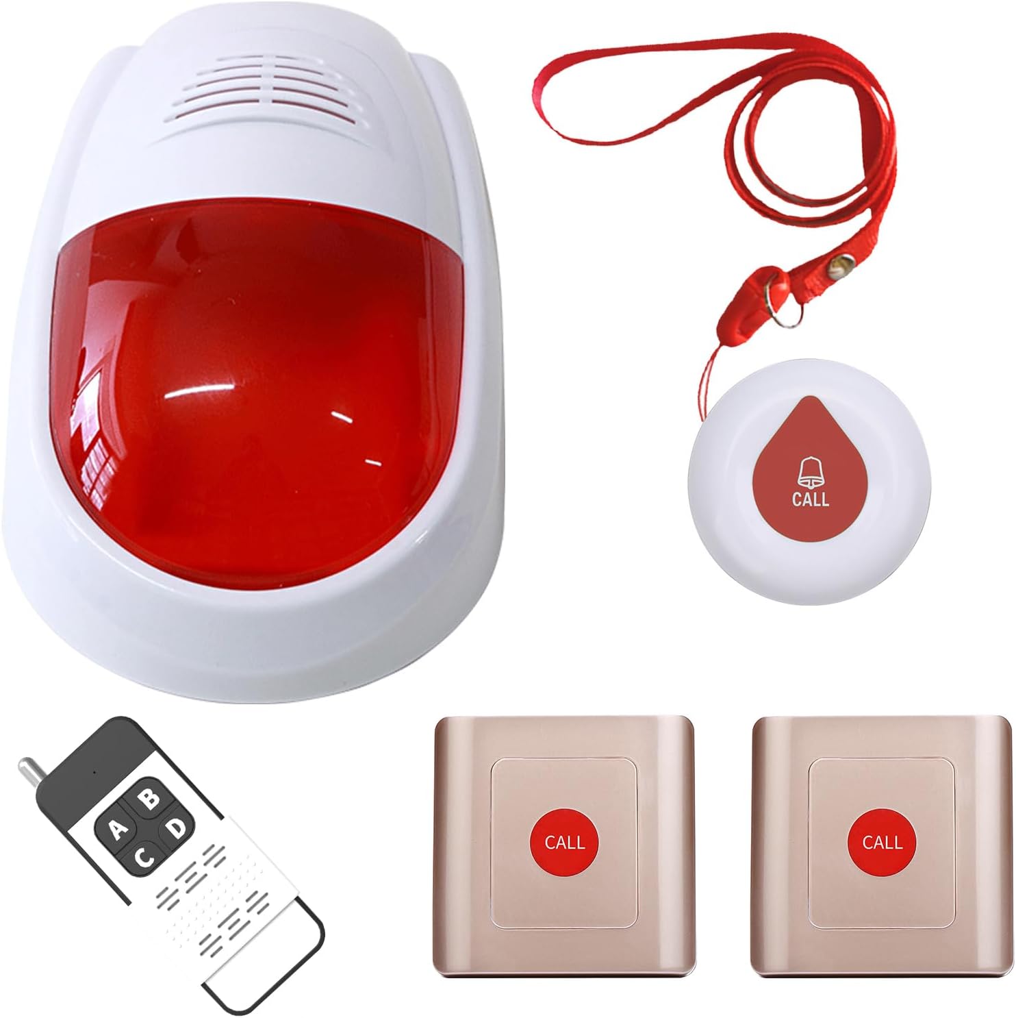 WNKRUN Sistema de alerta inalámbrico, sirena estroboscópica, alarma de enfermera, llamada con 1 localizador de alerta, 3 botones de llamada SOS con
