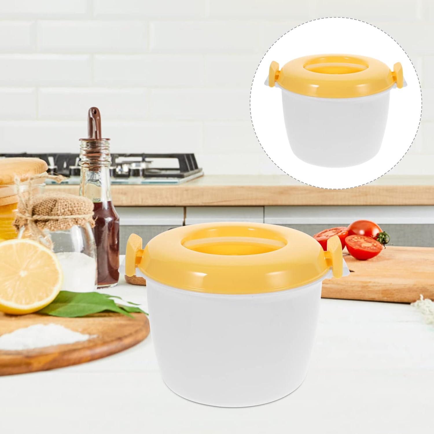 Hemoton Mini vaporizador para microondas, olla arrocera para microondas, olla de vapor de alimentos, recipiente de vapor con tapa, utensilios de