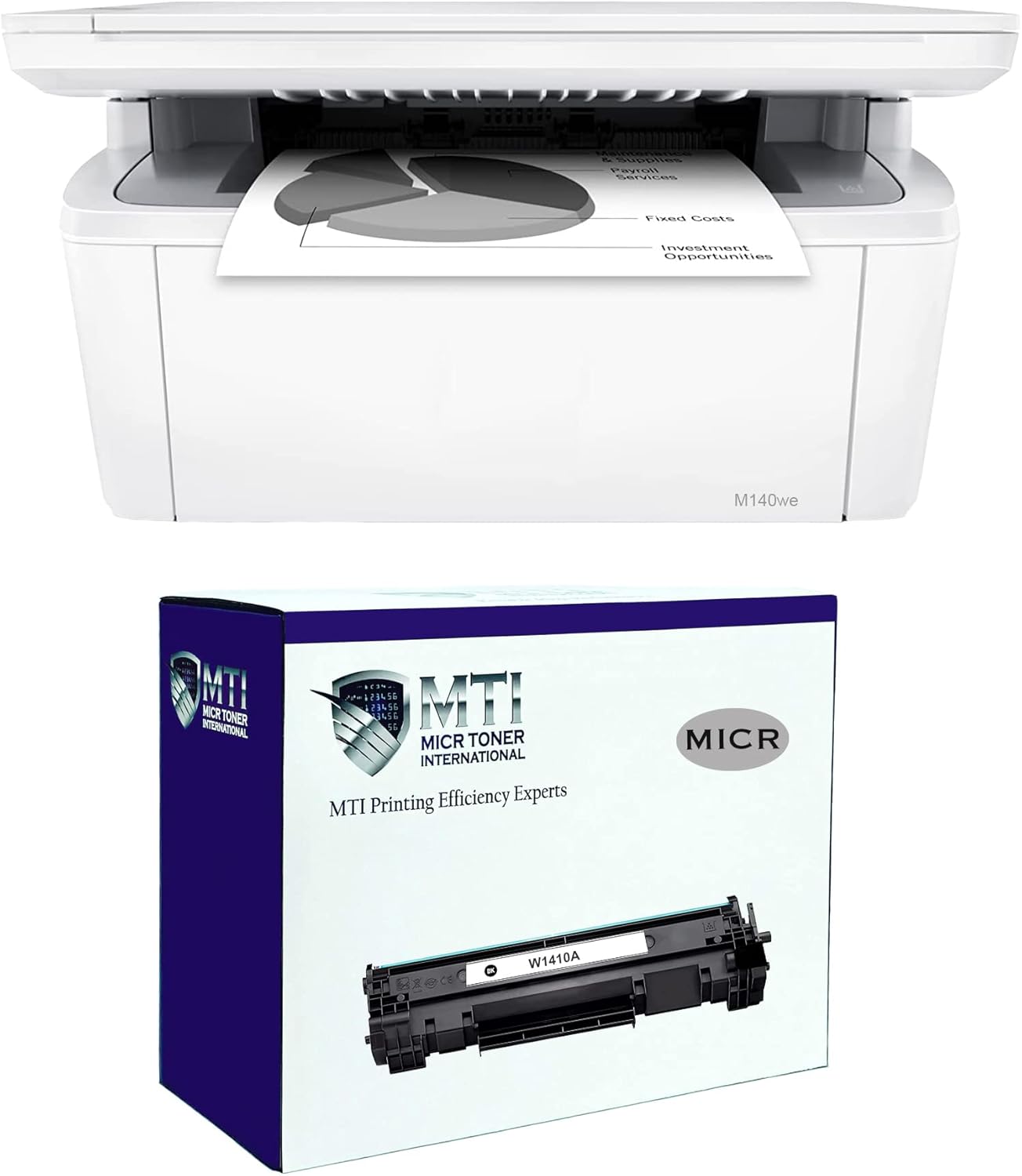 MICR Toner International M140we Laser Wireless Black & White Check Printer Bundle con cartucho MICR modificado OEM W1410A Starter (2 artículos)