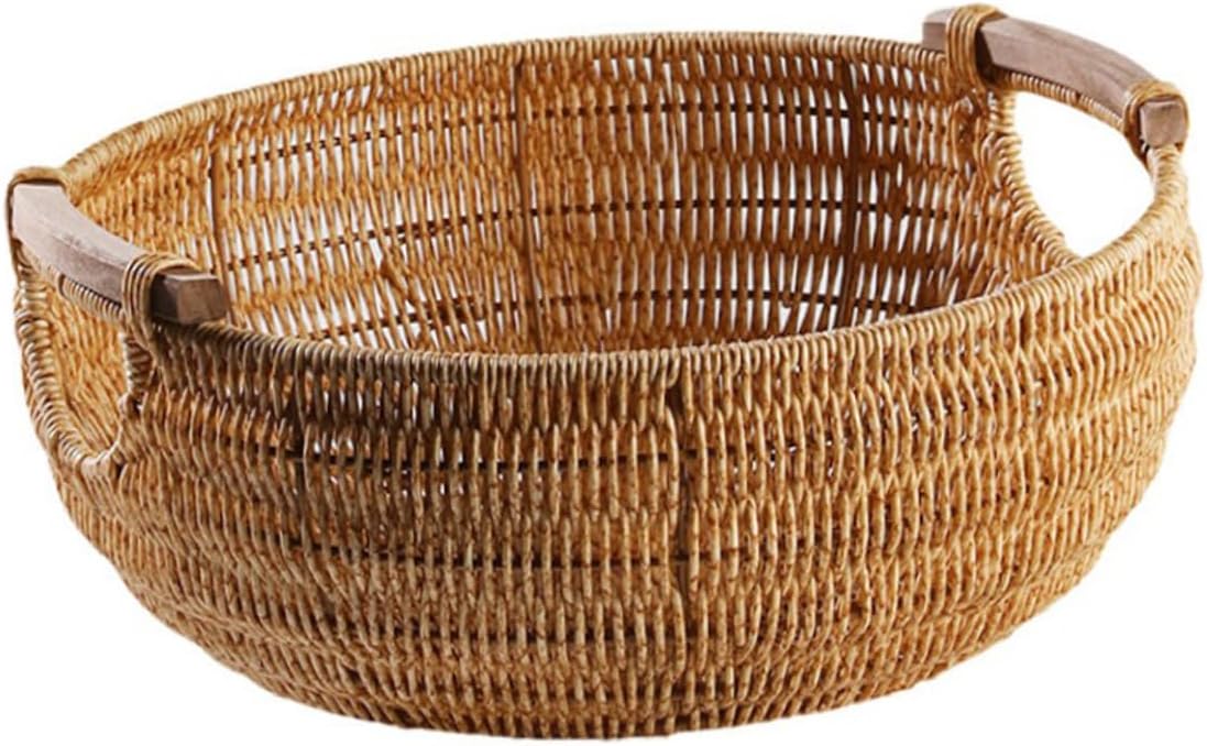 Alipis Bandeja de plástico para frutas, cesta de frutas tejida, cesta de pan de mimbre, cesta de almacenamiento de ratán, bandeja de plástico,