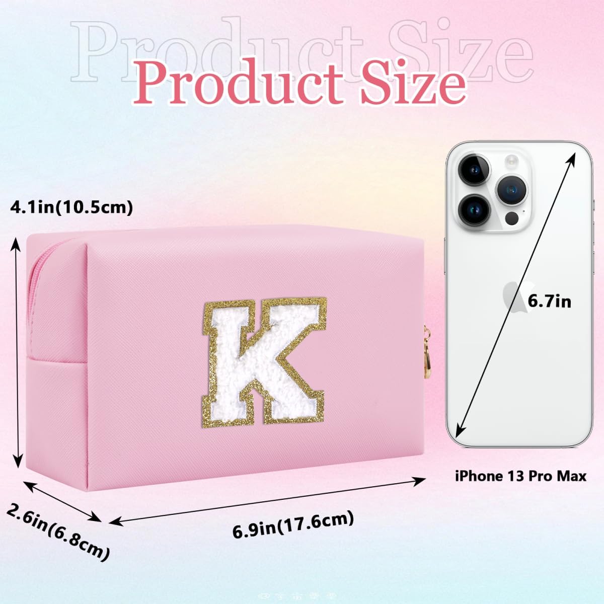 HENGNI Pequeña bolsa de maquillaje personalizada, bonita bolsa de maquillaje de piel sintética con letras de chenilla, bolsa de cosméticos de viaje,